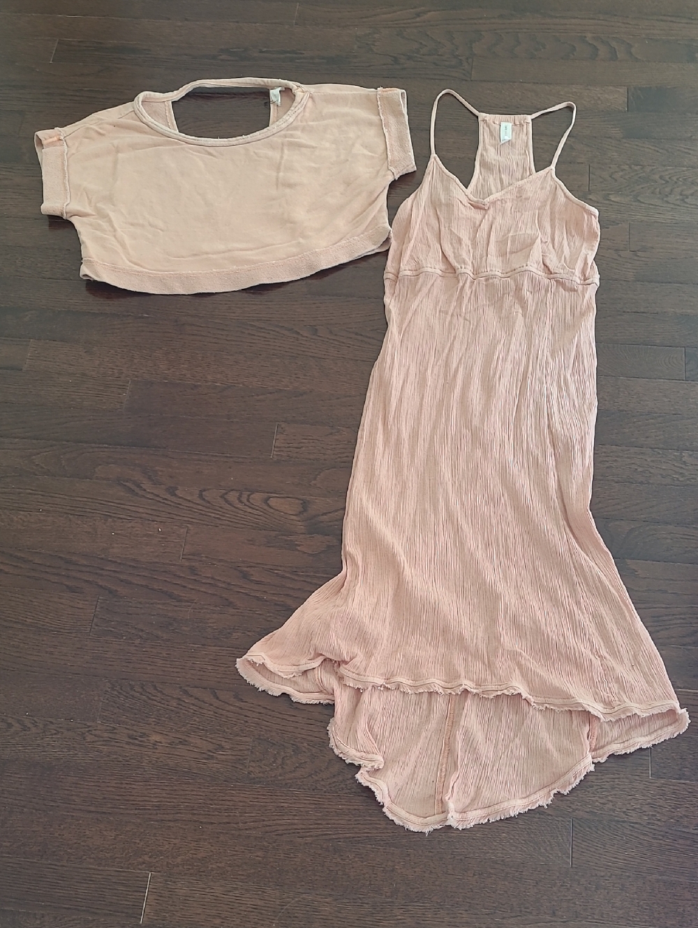 EUC Anthropologie Blush Dusty Rose Pink Crinkle Gauze Dress Set Washed-look SP